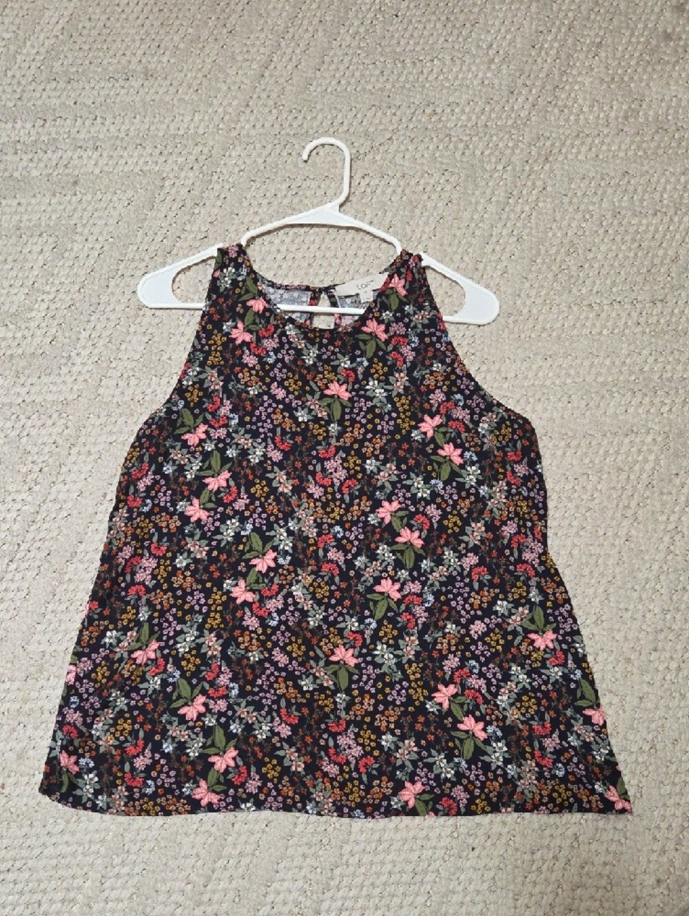 LOFT Dark Blue Floral Tank with Pink and Yellow Blooms - Picture 6 of 9